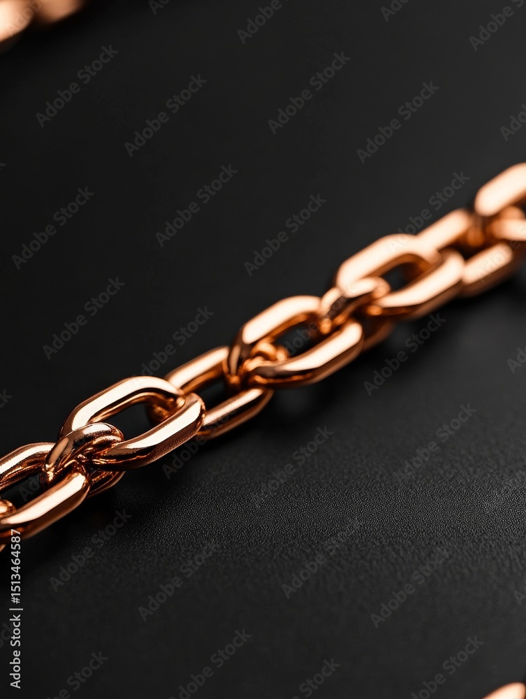 Obraz premium Rose Gold Chain Link Detail - Close-up of a polished rose gold chain link on a black background. Elegant and luxurious