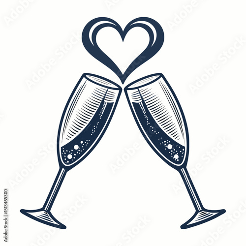 Design a bold, vector logo featuring two elegant champagne glasses with thick strokes, conveying luxury and celebration.