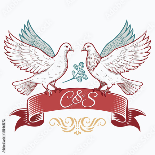 Design a bold, vector logo featuring two doves holding an olive branch, emphasizing strong, thick strokes.  High contrast, clean lines.