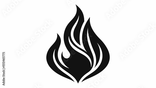Stylized black and white illustration of a flame  vector, silhouette, illustration, horizontal, isolated assets, on transparent background