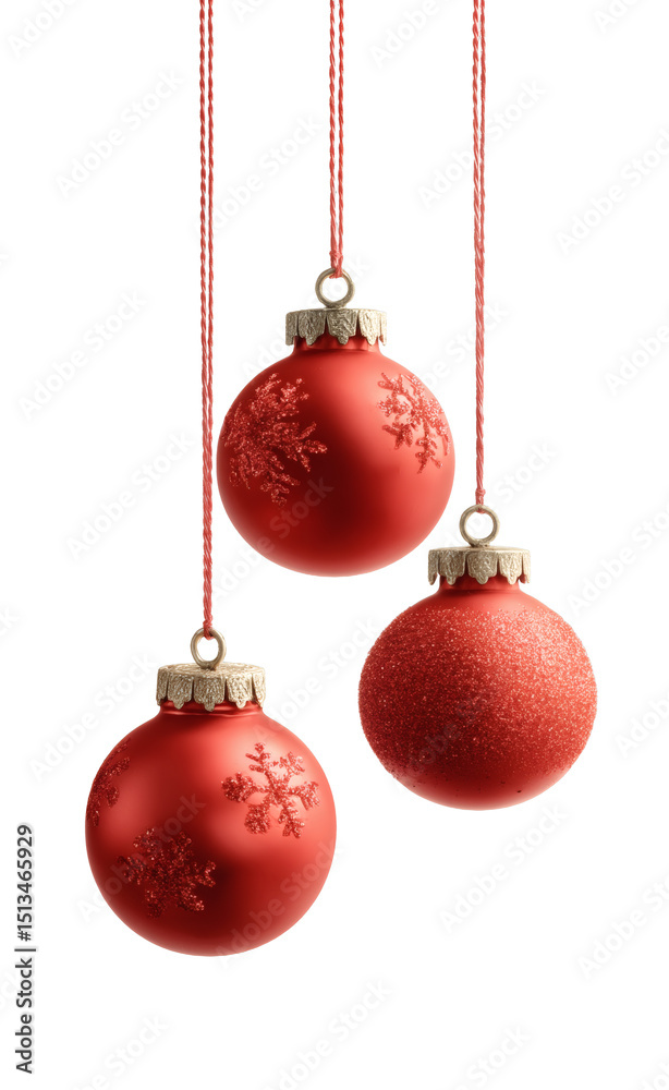 Obraz premium [Transparent Background PNG]Three Red Christmas Ornaments Hanging