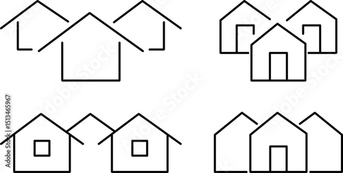 Village icon set.  built structure. featuring a village farm. neighborhood sign
