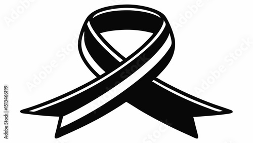 Isolated black ribbon with white stripe in center  vector, silhouette, illustration, horizontal, isolated assets, on transparent background