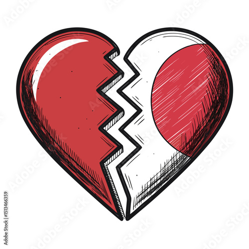 Design a bold, vector illustration of a broken heart symbol with thick, clearly defined strokes.  Ensure high resolution and clean lines.