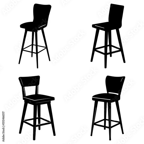 Silhouette illustration showcasing four distinct bar stool designs on a white background