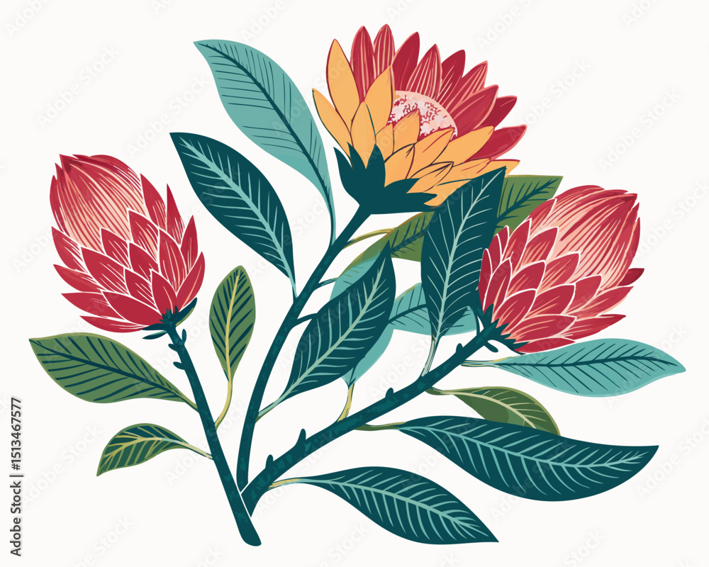 Fototapeta premium Create a bold, vector illustration of interconnected leaves, emphasizing thick outlines and strong contrast. Focus on a stylized, modern aesthetic.