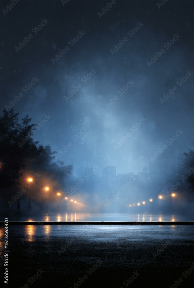Obraz premium Misty Night Road Scene Illustration