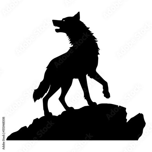 Howling Wolf Black Silhouette on White Background – Minimalist Vector Line Art

