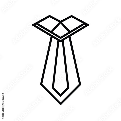 Modern Necktie Icon in Black Outline Style for Business Fashion and Formal Wear