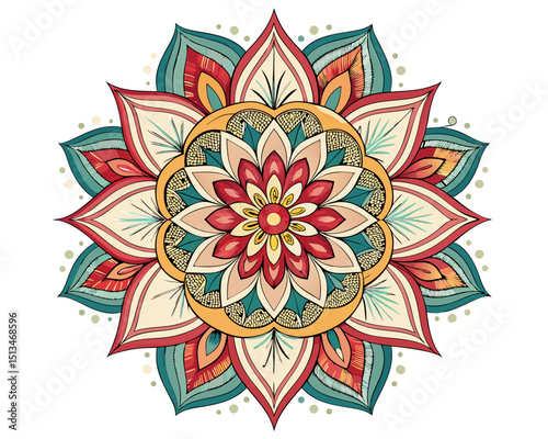 Create a bold, vector illustration of a Desi floral mandala with thick, defined strokes.  High detail, intricate design.