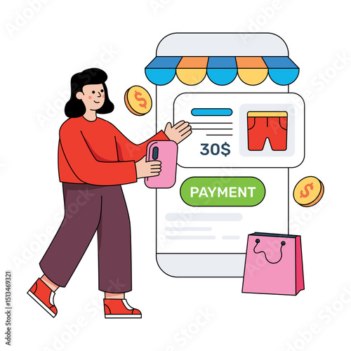 Online payment illustration in trendy vector design