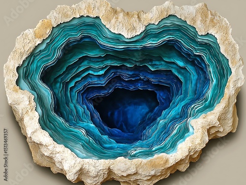 A layered art piece depicts a colorful abstract ocean design
