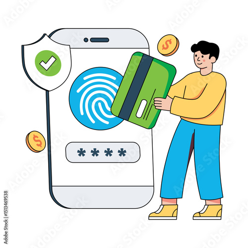 Secure mobile card payment illustration in trendy vector design