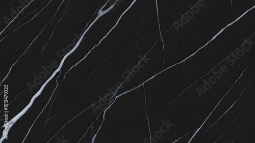 Full-frame 2D black marquina marble slab with clean, fine white veins on a matte black surface.