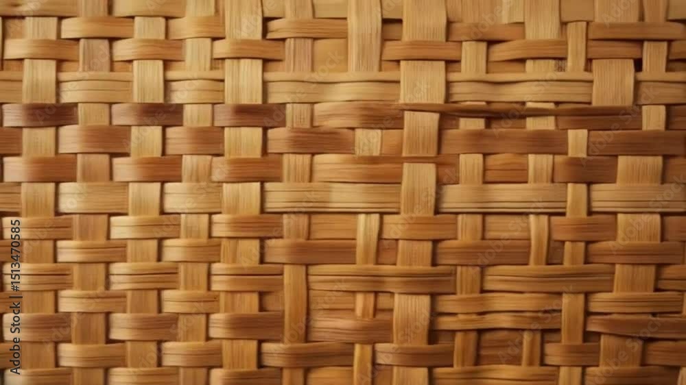 Close up of a woven basket pattern showing the texture and interlocked natural fiber strands background texture video