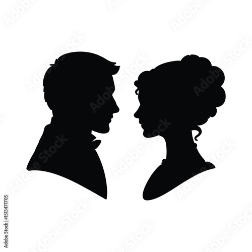 silhouette of male and female face to face isolated on clean white background