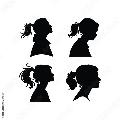 silhouette of woman face profile with pony tail hair style