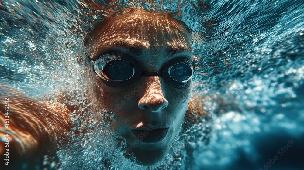 Fototapeta premium Swimmer in Bright Blue Pool Environment