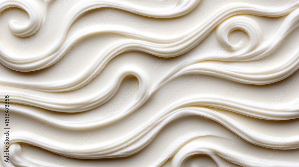 Fototapeta premium Creamy, textured swirls of white frosting create a visually appealing surface, perfect for culinary blogs, baking tutorials, or design projects focused on food styling,