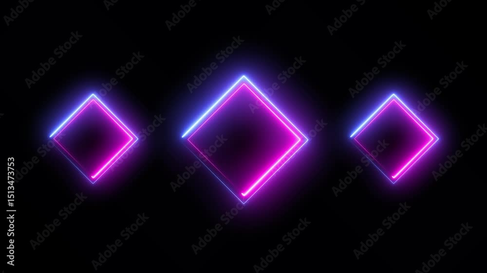 Square shape glowing neon lights animation isolated on black background