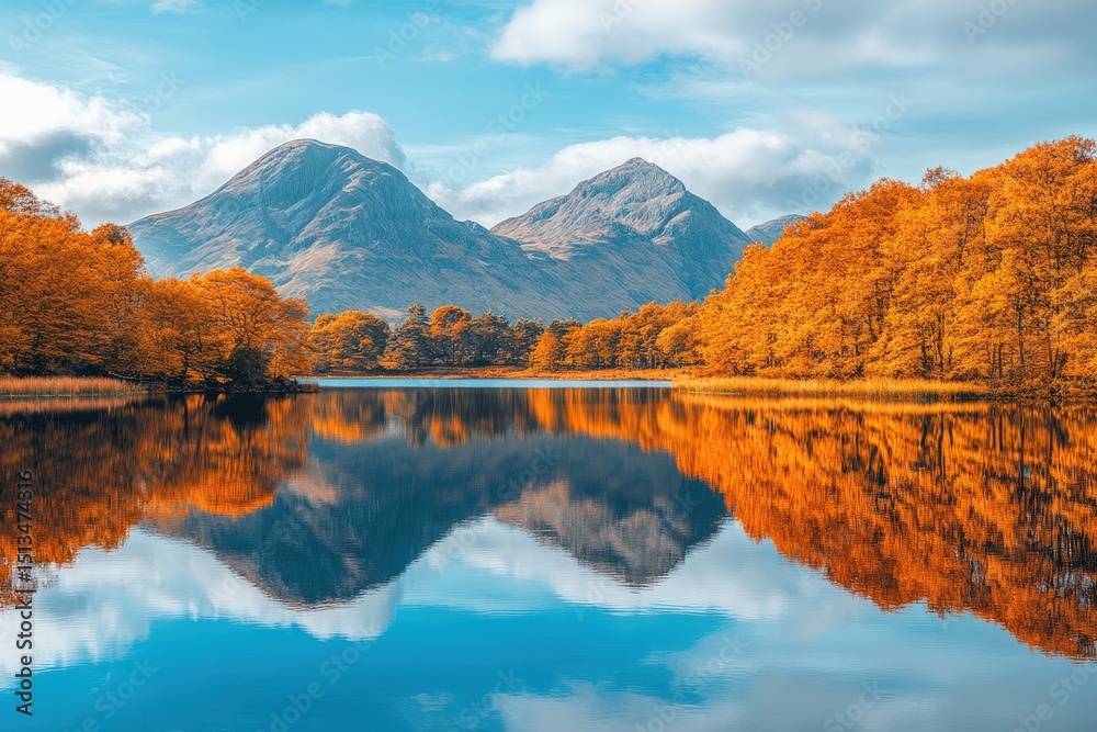Obraz premium Autumnal lake reflecting mountains