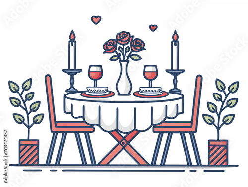 Create a vector illustration of a bold, romantic candlelight scene;  emphasize thick outlines and glowing effect.