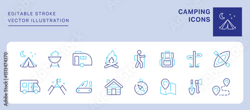 Camping Icons. Editable Stroke. Set of thin line icons symbol collection.