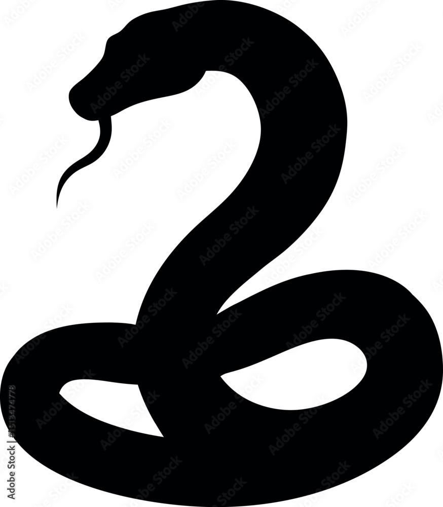 Naklejka premium Snake Silhouette Vector Illustration - Black Reptile Clipart, Forked Tongue Serpent, Wildlife Graphic, Minimalistic Snake Design