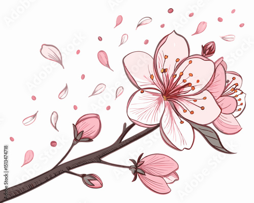 Create a vector illustration of a bold-stroked, stylized sakura flower.  Include detailed petals and a strong, clean line.
