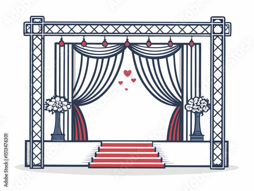 Create a bold vector illustration of a wedding ceremony scene, emphasizing strong outlines and impactful shapes.  Focus on the couple and key elements.