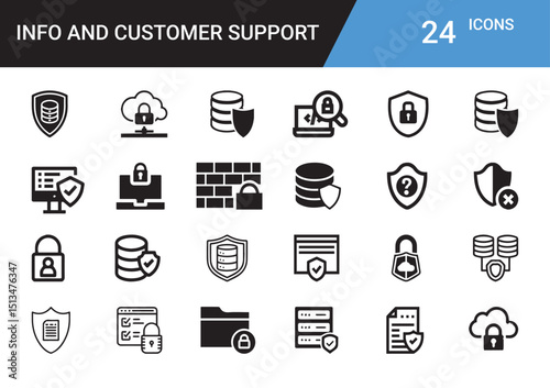 Info and Customer Support Icons: A meticulously crafted collection of icons, showcasing the essence of informational resources, security, and customer support, perfect for digital platforms.