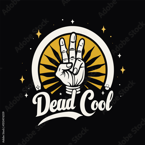 Dead Cool Hand Design Vintage Style Illustration with Three Fingers