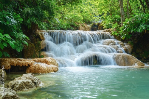 Lush Waterfall cascading through rocks
