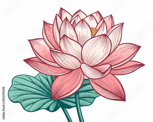 Create a vector illustration of a bold-stroke, blooming lotus flower, showcasing detailed petals and vibrant color.
