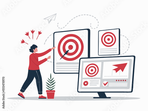 Design a bold, vector illustration of a pay-per-click advertising campaign, emphasizing the click, cost, and conversion elements.