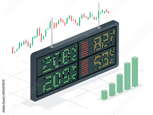 Design a bold, vector illustration of a real-time stock ticker with a prominent 'W' symbol, suitable for financial news graphics.