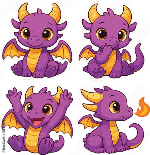 Adorable collection of various cute baby dragons and animal characters in cartoon stickers style. Generative Ai