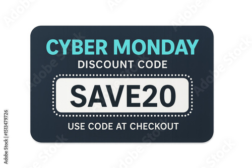 Cyber monday discount code offering 20 percent savings on transparent background