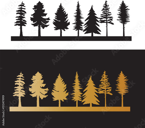 Forest Silhouettes: Minimalist Evergreen Tree Line in Monochrome