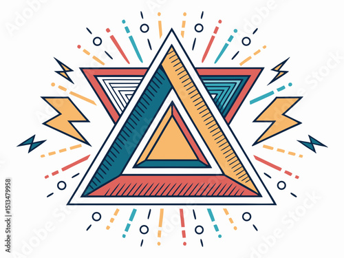 Design a vector illustration of a bold-stroked triangle bursting outwards, representing a breakout pattern.  Use vibrant, contrasting colors.