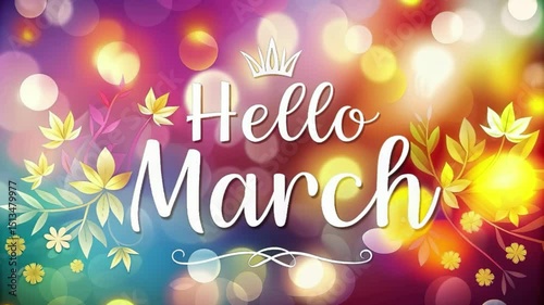 Hello spring banner. Hello March. Spring time colorful wallpaper with flowers. Spring Lettering text. illustration