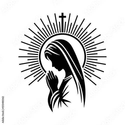 Praying woman logo vector illustration template in circle