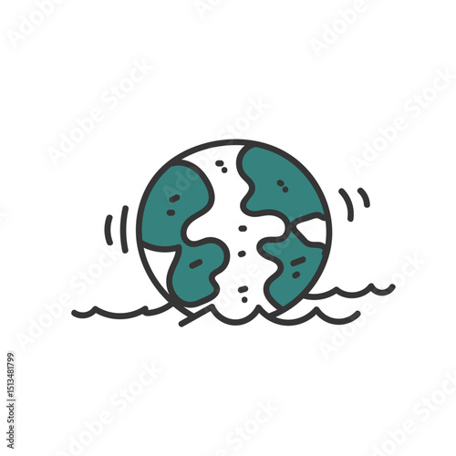 hand drawn doodle globe floating on water
