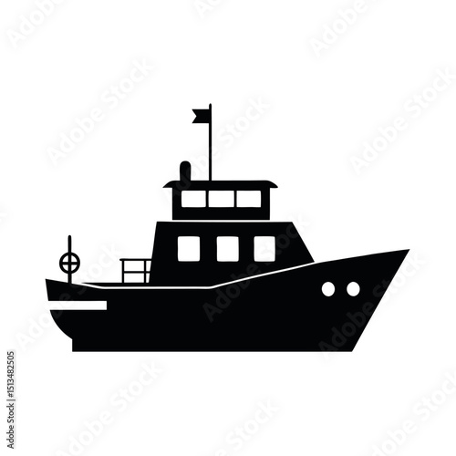 Rescue Fireboat Black Silhouette Vector Design