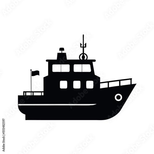 Harbor Fireboat Silhouette Vector Illustration