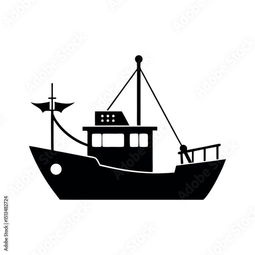 Fishing Trawler Black Silhouette Vector Graphic