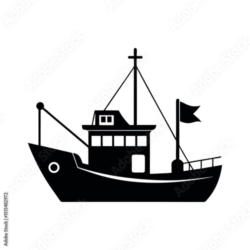 Commercial Fishing Trawler Vector Silhouette