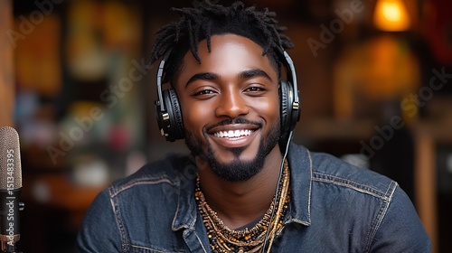 Man with headphones smiling