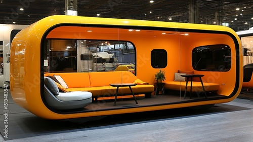 Modern, bright yellow portable living pod