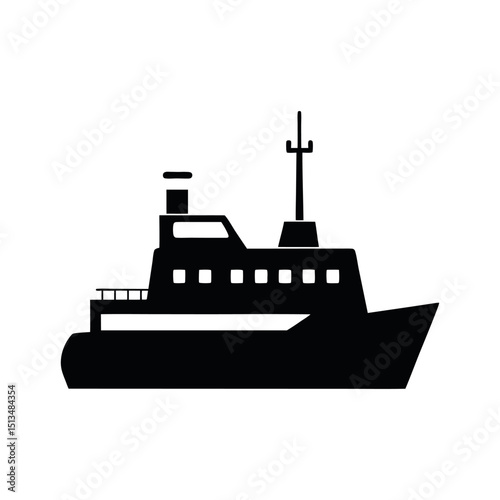 Icebreaker Ship Black Silhouette Vector Graphic